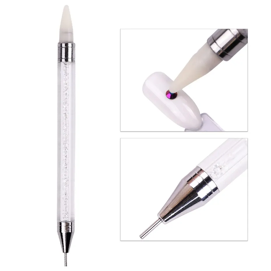 2 Pcs Nail Art Dotting Pen Double End Painting DIY Brush Rhinestone Handle Diamond Picker Manicure Tool