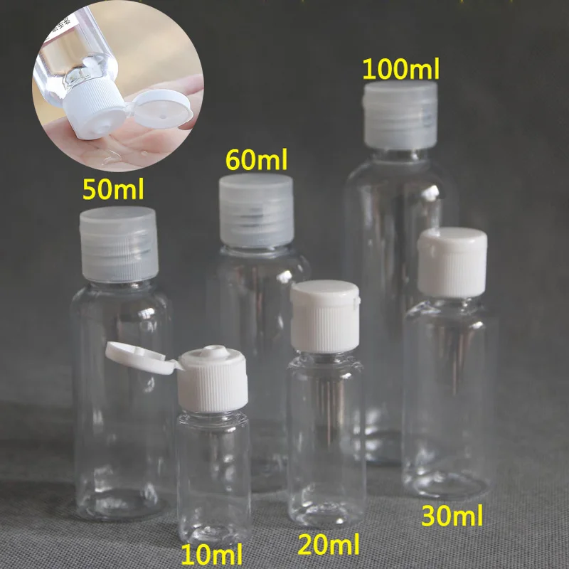 애완 동물 투명 플라스틱 병, 5ml-100ml, 로션 젤 병, 향수, 에센셜 오일 병, 나비 캡, 화장품 바이알