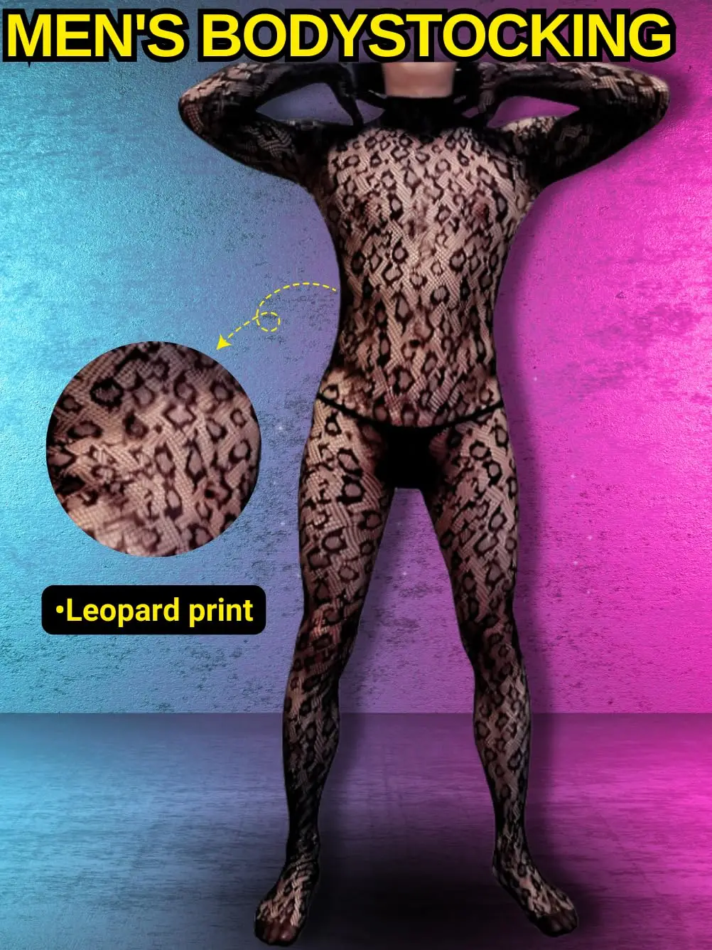 Rave Outfits for Men Festival Party Clubwear Leopard One Piece Lace Jumpsuit Sexy Lingerie Costume Bodystocking Lace Bodysuit