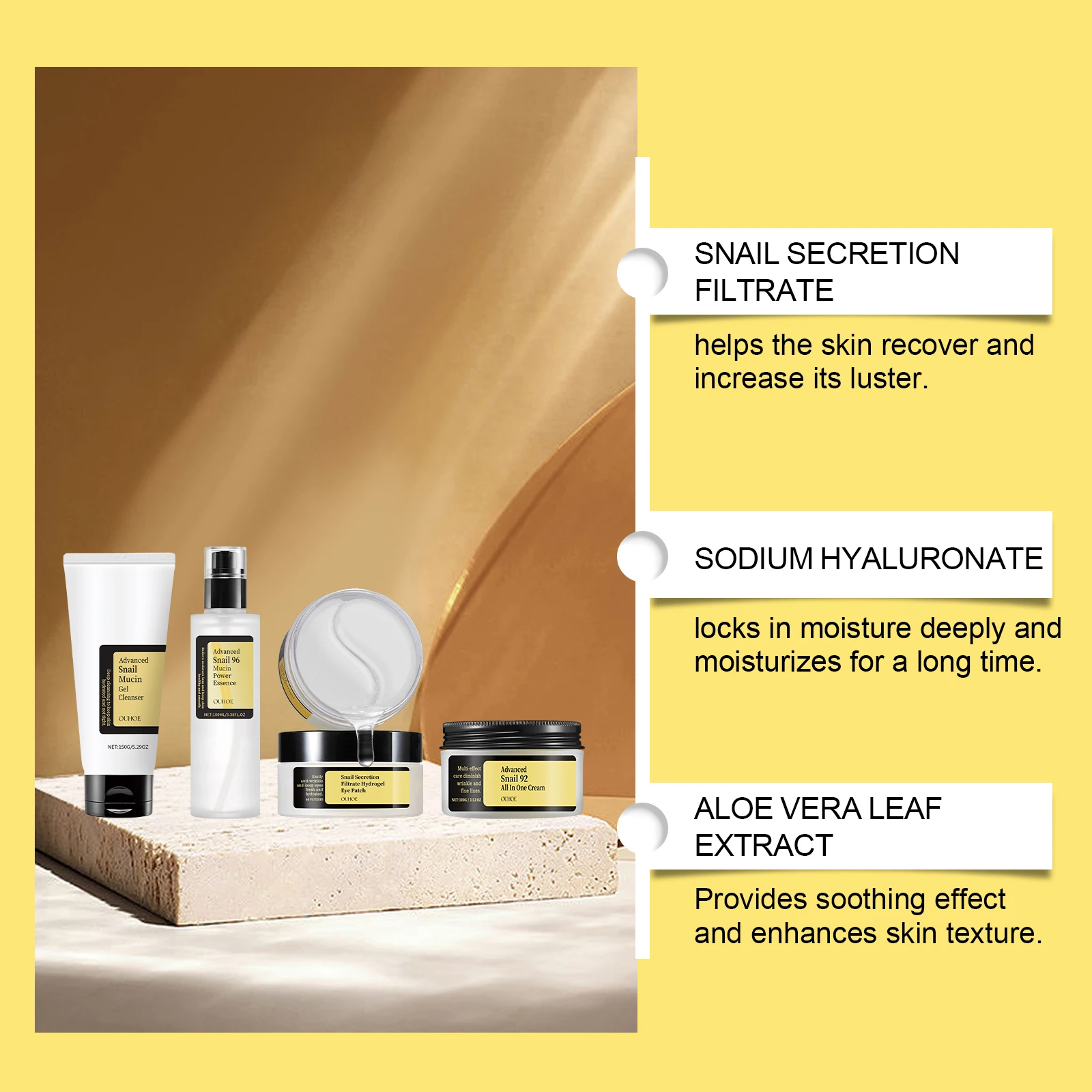 Snail Mucin Skin Care Set Fade Fine Lines Repair Tighten Firming Moisturizing Smooth Glow Brightening Facial Essence Gift Box