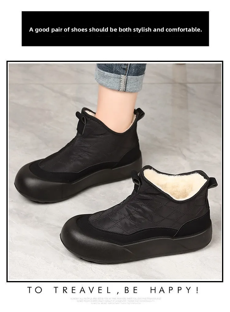 المرأة الشتاء عالية الجودة صوف مبطن سميكة الثلوج الأحذية أحذية قطنية دافئة وعصرية عادية جولة تو كعب مسطح