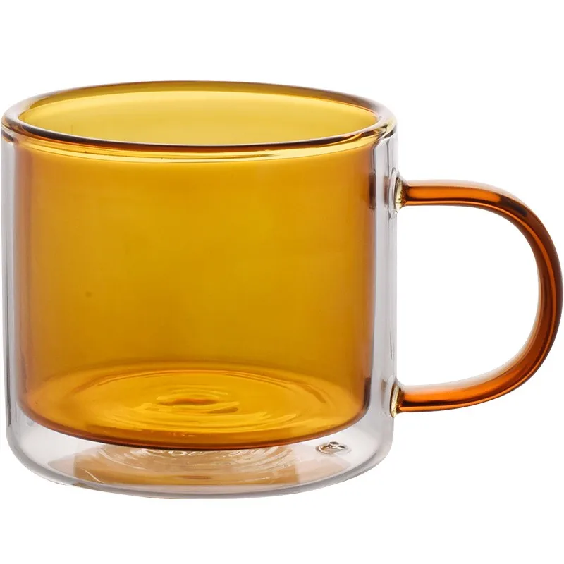 GLASKEY Paquete de 2 tazas de café de vidrio con mango dorado, tazas de  café de vidrio de 12 onzas con vidrio acanalado, taza de té transparente  para