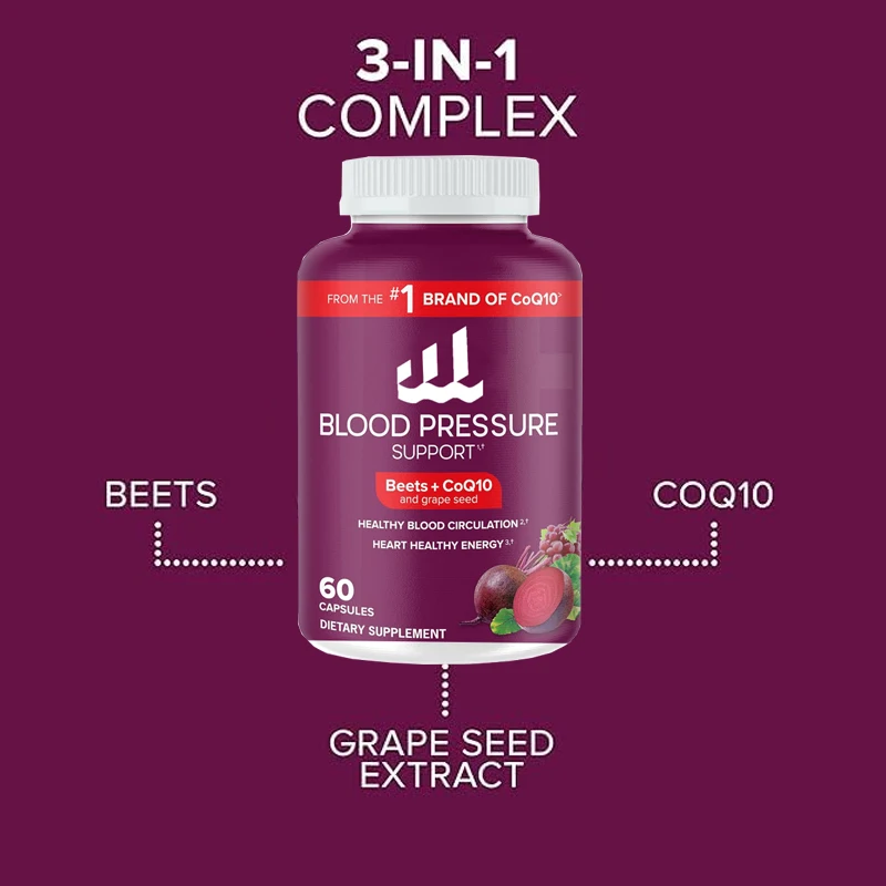 Blood pressure support, 3-in-1 sugar beet+coenzyme Q10+grape seed extract, supporting healthy blood circulation
