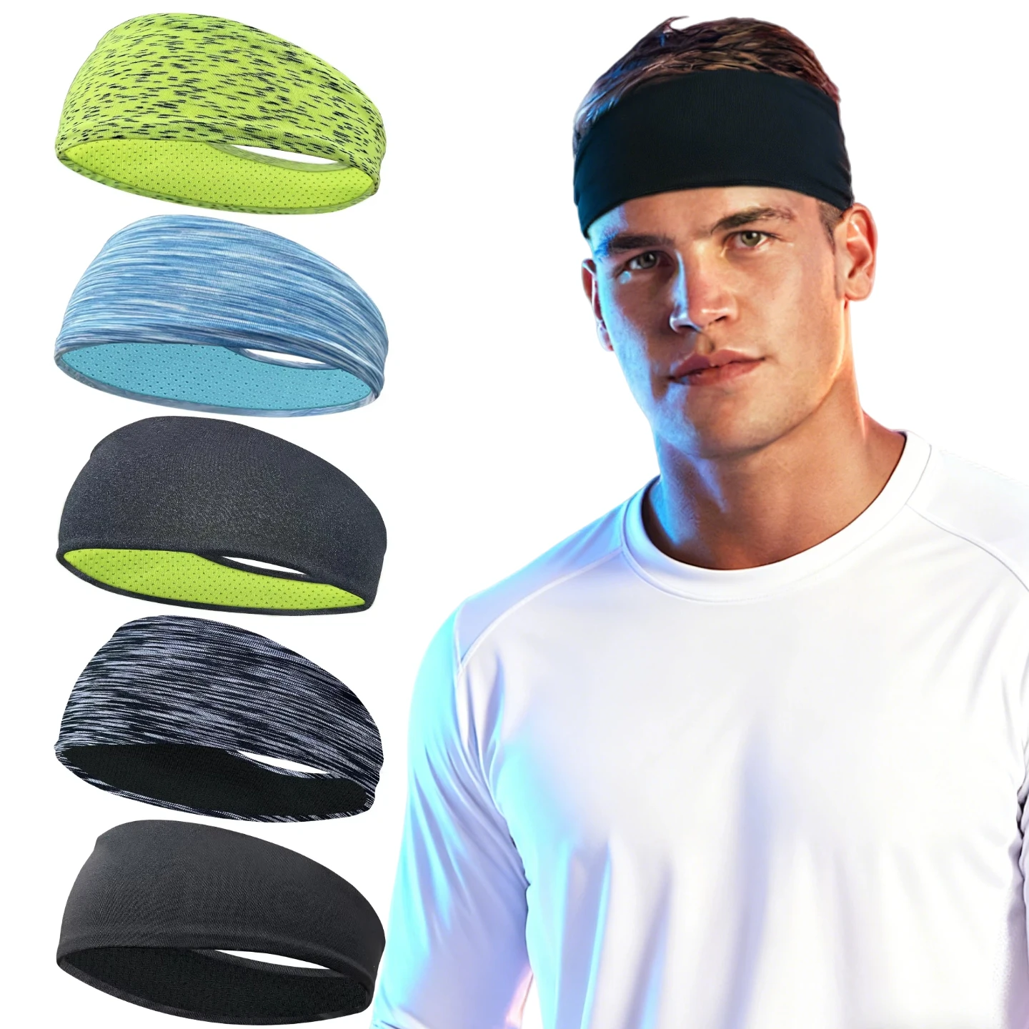 4/5 Stück Schweißband für Männer und Frauen, elastische Sport-Haarbänder, Kopfband, Yoga-Stirnbänder, Kopfbedeckung, Kopfbedeckung, Sport, Workout, Haar-Accessoires