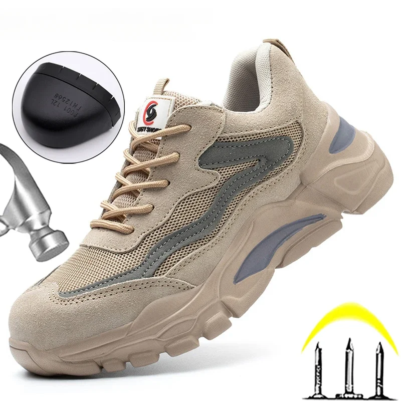 

Safety Shoes For Men Women Steel Toe Cap Work Shoes Breathable Light Sneaker Men Indestructible Safety Boots Couples Shoes