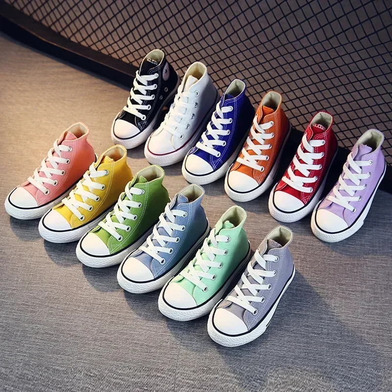 Canvas Board Shoes Children New Canvas Breathable Casual Shoes Boys Girls Lace-up Soft Bottom Kids Race Antiskid Sports