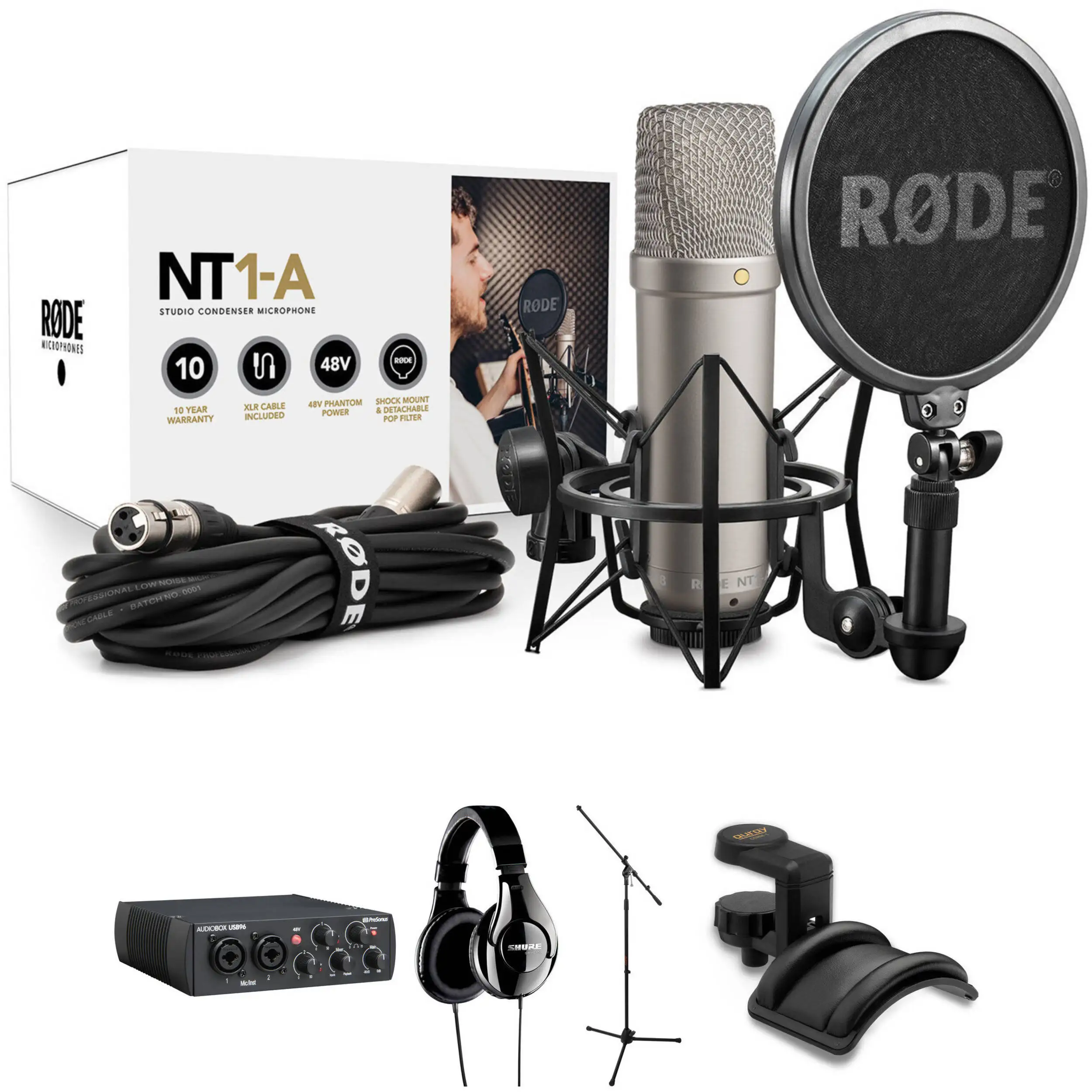 Audio　Stand　Vocal　Kit　Mic　Headphones　Rode　with　Interface,　NT1-A　Recording　AliExpress