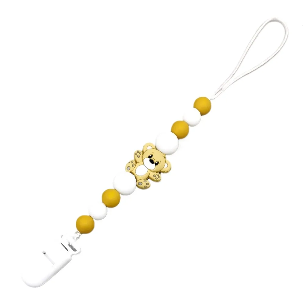 Silicone Baby Pacifier Clips Soother Chew Bear Focal Beads Dummy Safe Teething Pacifier Chains Baby Shower Gift