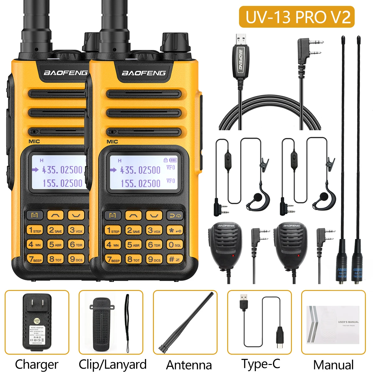 walkie talkie range 2PC BaoFeng UV-13 PRO 10W High Power Walkie Talkie UV13 Pro Support Type-C Charger 50KM Long Range Distance  Upgrade UV-5R BF-9R walkie talkies for adults Walkie Talkie