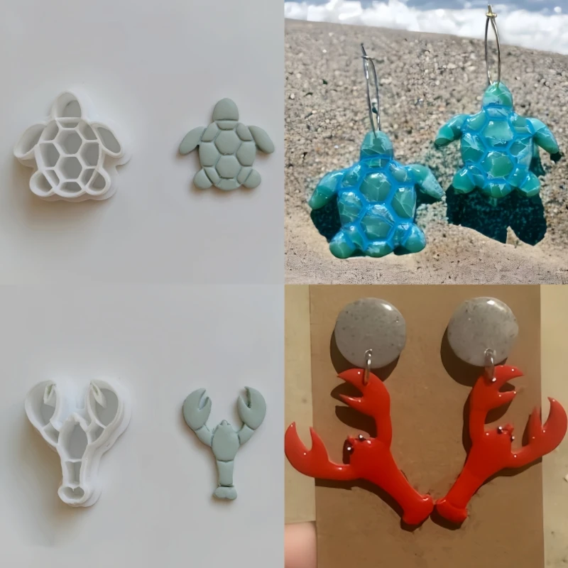 Silicone Mold Pottery Tools Clay Tools Clay Cutters Beach Animals Soft Pottery Mold Polymer Clay Cutter Conch/Coral/Fox/Rabbit DIY Ceramic Earring Pendant Cutting Styling Tool