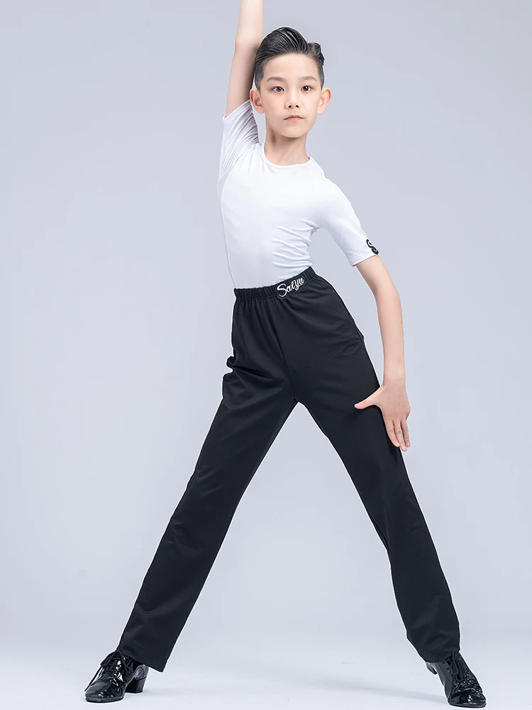 

Boys Latin Dance Clothes Short Sleeves Tops Black Pants Cha Cha Ballroom Dance Competition Clothing Latin Practice Wear DNV17954