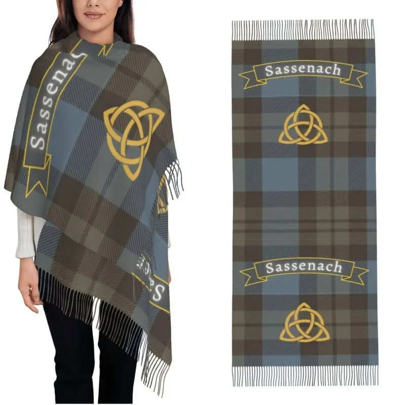 

Vintage Sassenach Pattern Tartan Shawls Wraps Womens Winter Large Soft Scarf Neckerchief Tassel Scarves