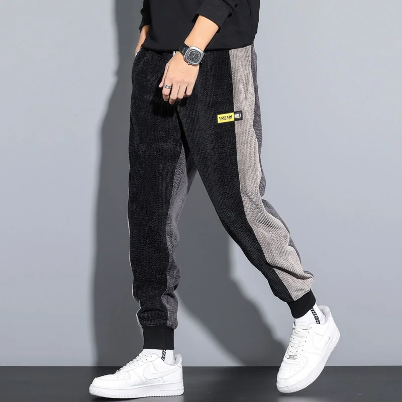 2023 New Men's Clothing Trousers Mid Waist Loose Drawstringharem Autumn Corduroy Thick Fashion Casual Contrast Color Pants