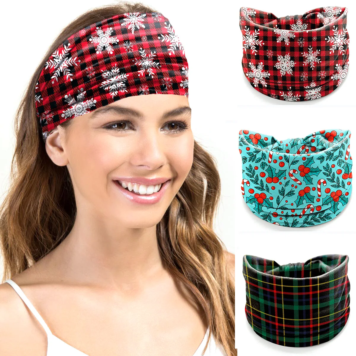 Christmas Headbands Plaid Knotted Head Bandana Non Slip Elastic Snowman Head Bands Workout Yoga Sweatband Hair Accessories 13pcs resistance bands set elastic workout