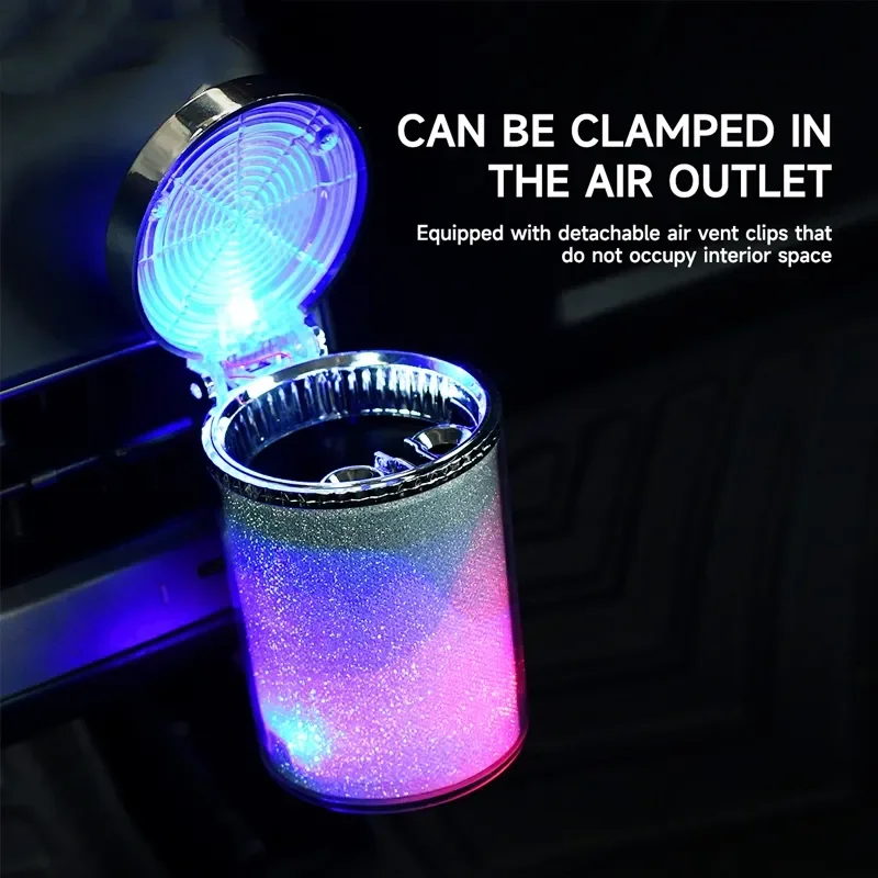 Car Ashtray LED Light Airtight Lid Multifunctional Vehicle Cup Holder Air Vent Ashtray Trash Can Car Interior Decoration car ashtray