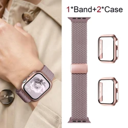 Braided Nylon Strap with Protective Case and Screen Protector - Series 7 8 9 45mm (Rose Gold 15 02)