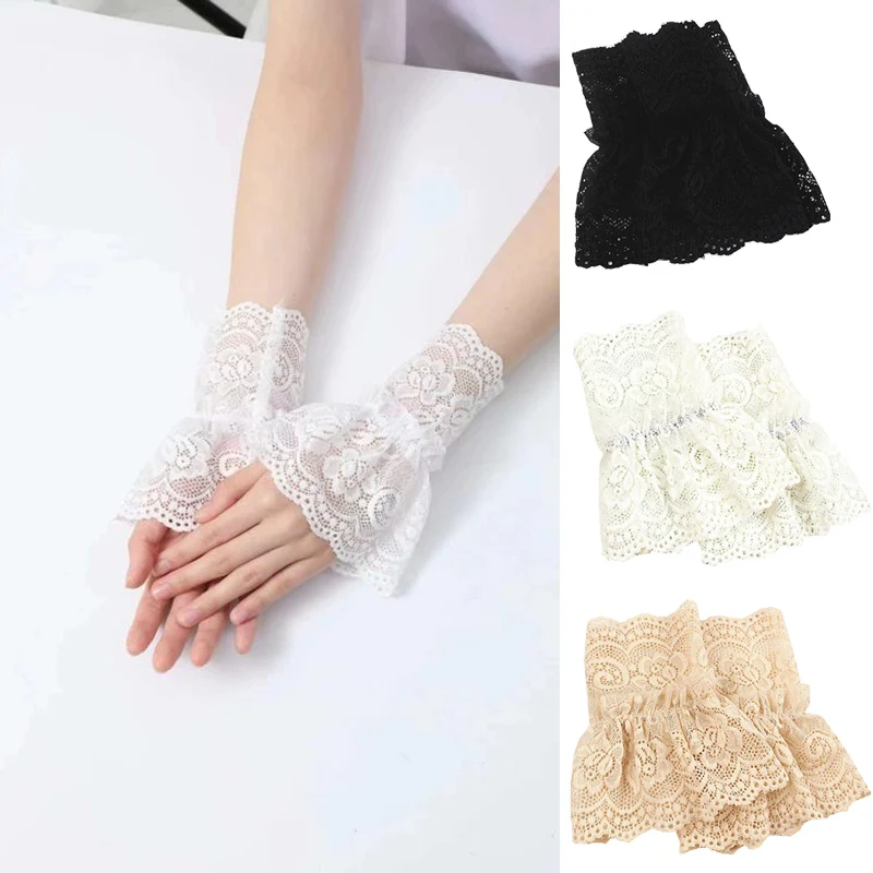 

1Pair Detachable Fake Sleeves Spring Autumn Lace Ruffles Elbow Sleeve Cuff Sweater Decorative Sweet Female Transparent Cuffs