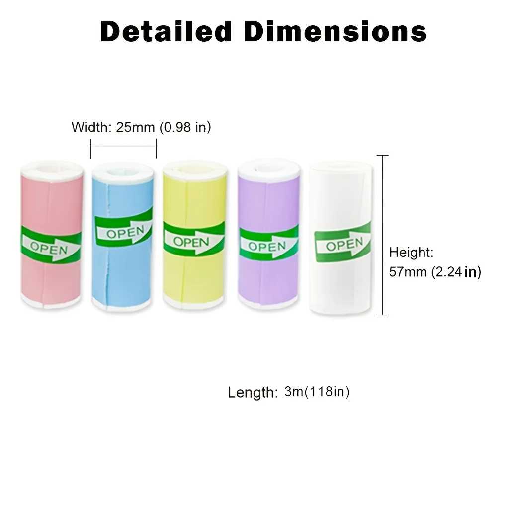5롤 57×25mm 광택 자가 접착식 감열지, 포켓 프린터용 리필, 사진, 메모 및 창의적인 프로젝트에 적합