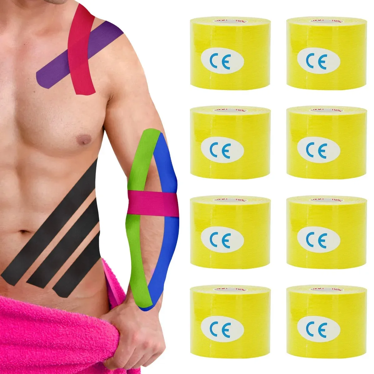 2pcs Sports Waterproof Kinesiology Tape Stickers Athletic Bandage Muscle Recovery Protector Strapping Pain Relief Tennis Gym