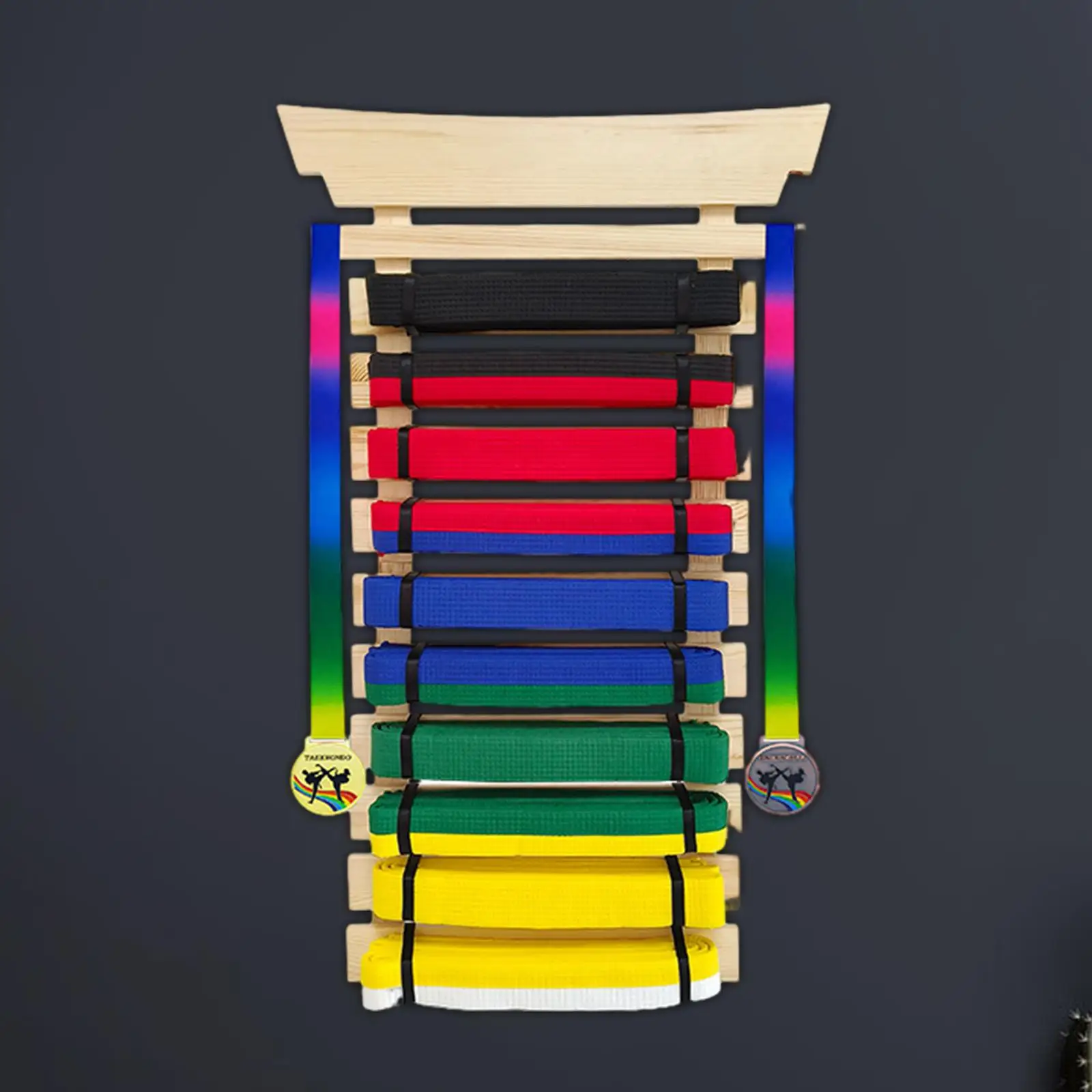 Support Murial Pour Ceintures Arts Martiaux - 12 Places Avec Bande Élastique