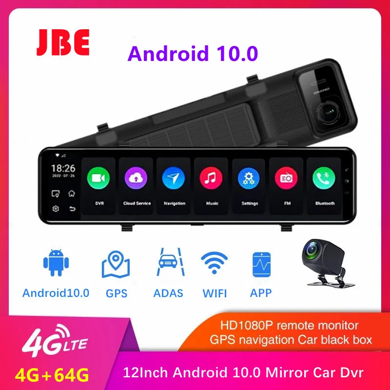 4G Android 10.0 Dash Cam 12 Inch Car Rearview Mirror ADAS FHD Auto