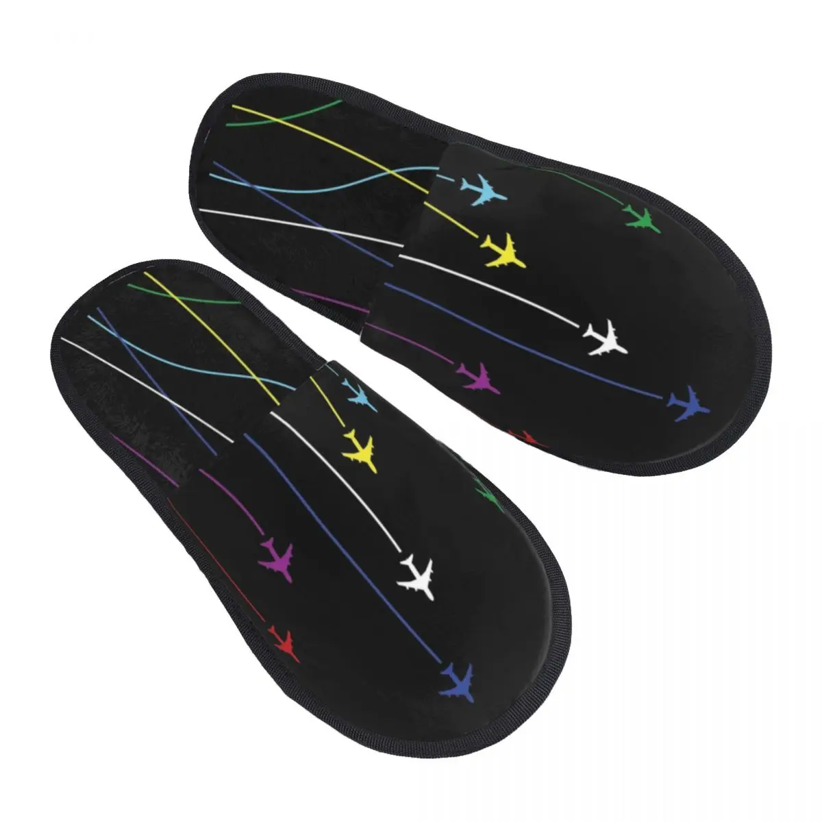 

Custom Rainbow Airplanes Flying On Eachother Soft Foam House Slippers Women Aviation Fighter Pilot Cozy Warm Anti-Skid Slipper