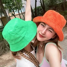  2022 Autumn Terry Cloth Towel Bucket Hat Women Men Candy Colors Panama Sun Fisherman Hat Towel Fisherman Hat 