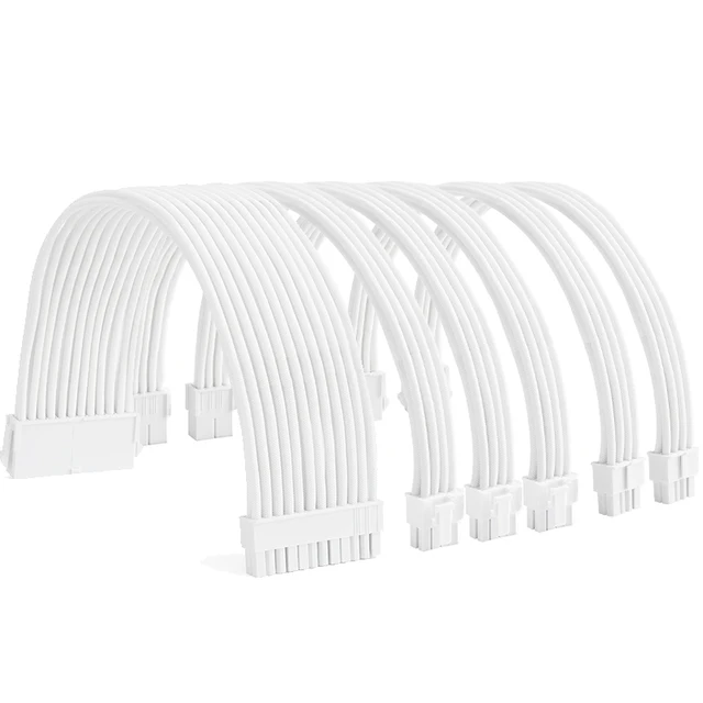 FormulaMod All White PSU Extension Cable Kit , Solid Color Cable Solid Combo 300mm ATX24Pin PCI-E8Pin CPU8Pin With Combs 2