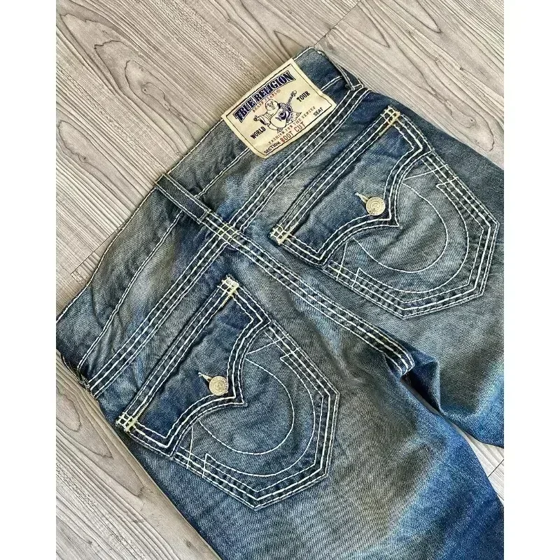 American 2025 new style Retro High Waist Straight Leg Embroidered Wide Leg Pants Harajuku couple Wear Embroidered Casual Jeans 6