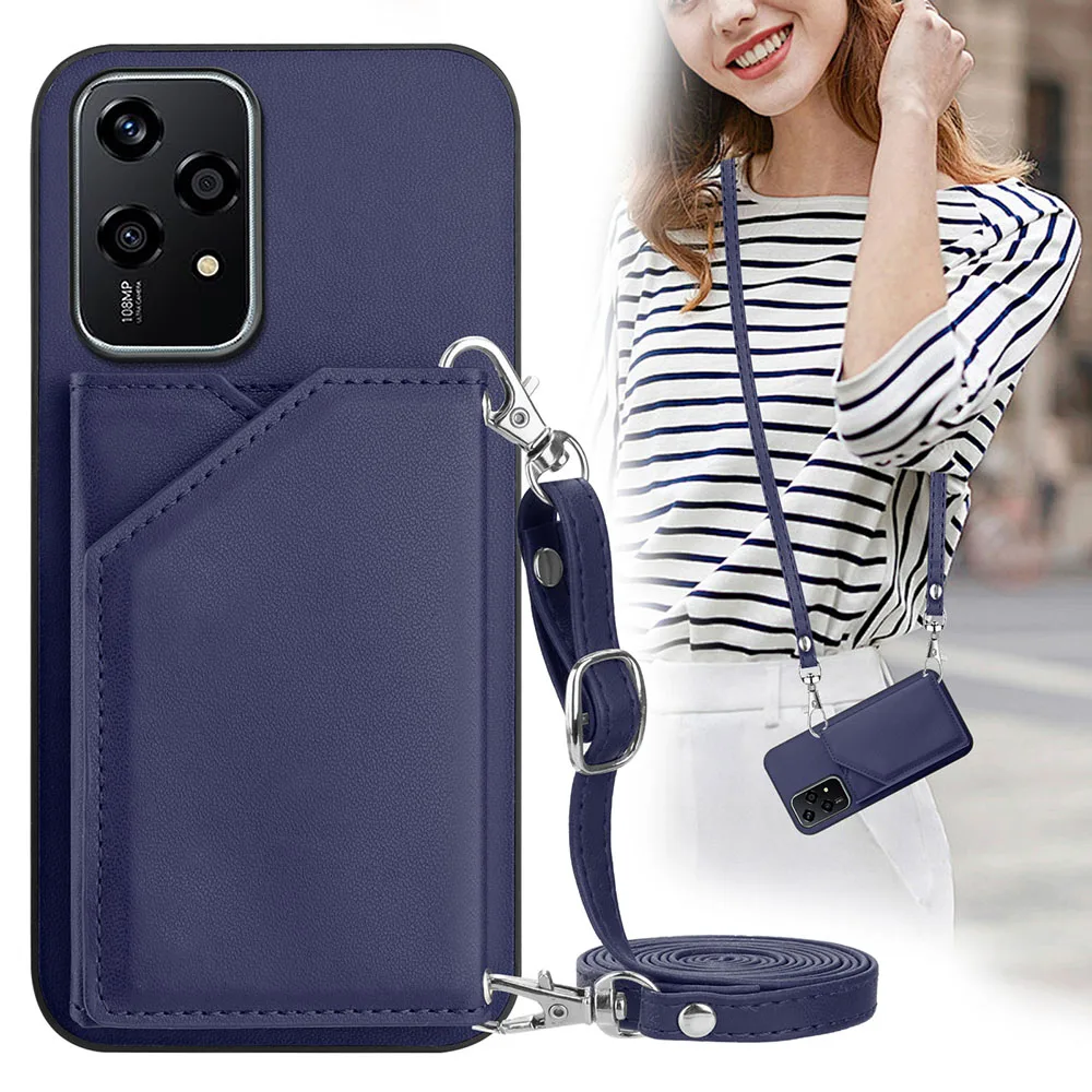 Leather Wallet Strap Crossbody Phone Case with Lanyard