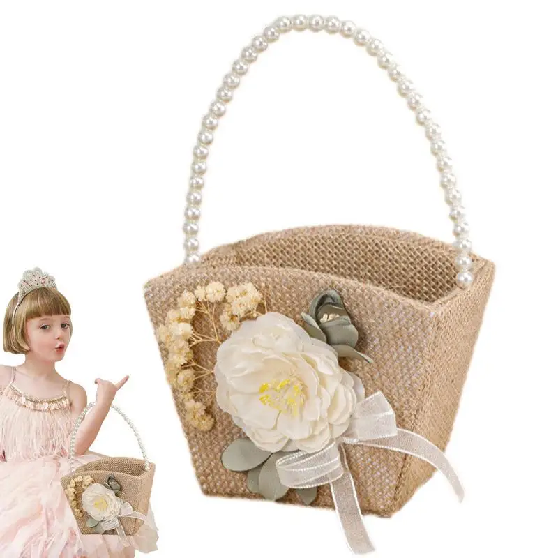 Burlap Flower Girl Basket For Weddings Candy Storage Bag Rustic Wedding Ring Pillow Cushion Party Decoration DIY Baby Shower