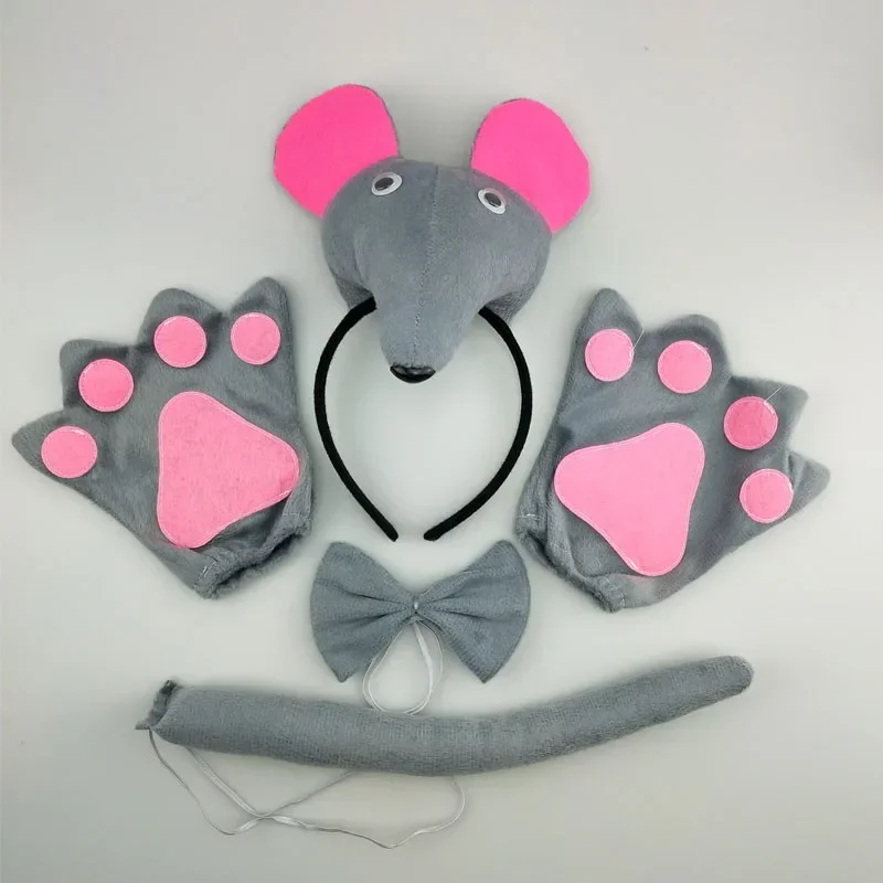 Mouse Costume Set For Kids - 4 Pc Kit With Ears Headband, Nose, Tail & Bow Tie For Halloween & Dress Up