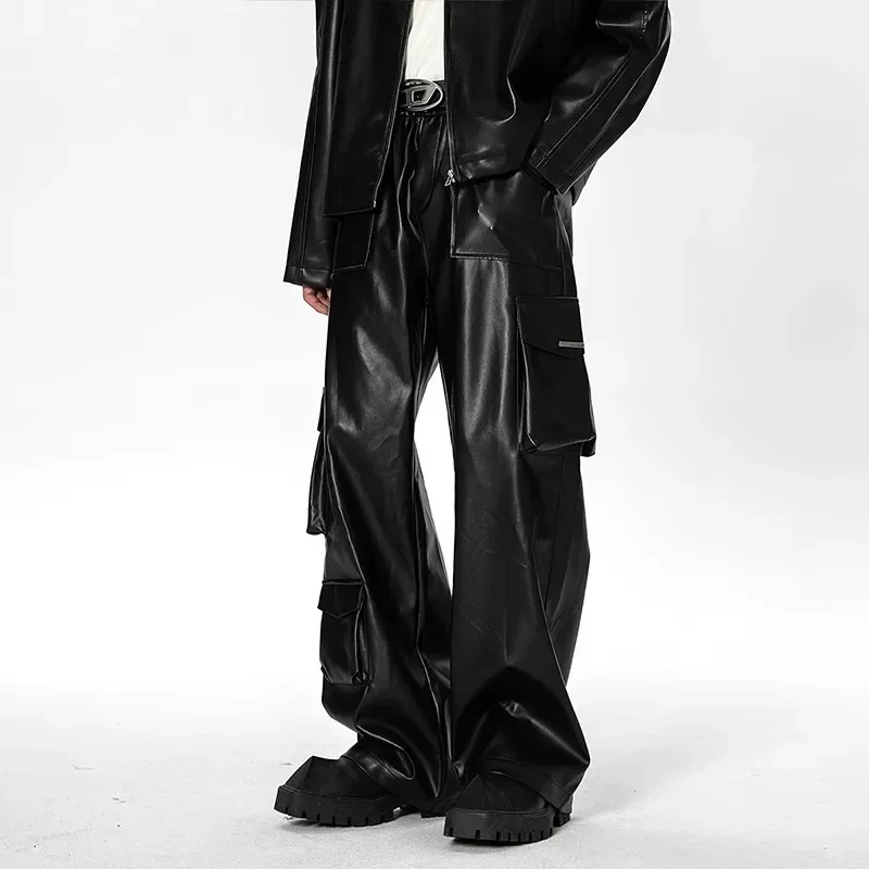 Men Spring and Autumn Multi-pocket Cargo Pants Casual Pants American Hiphop Street Punk Leather