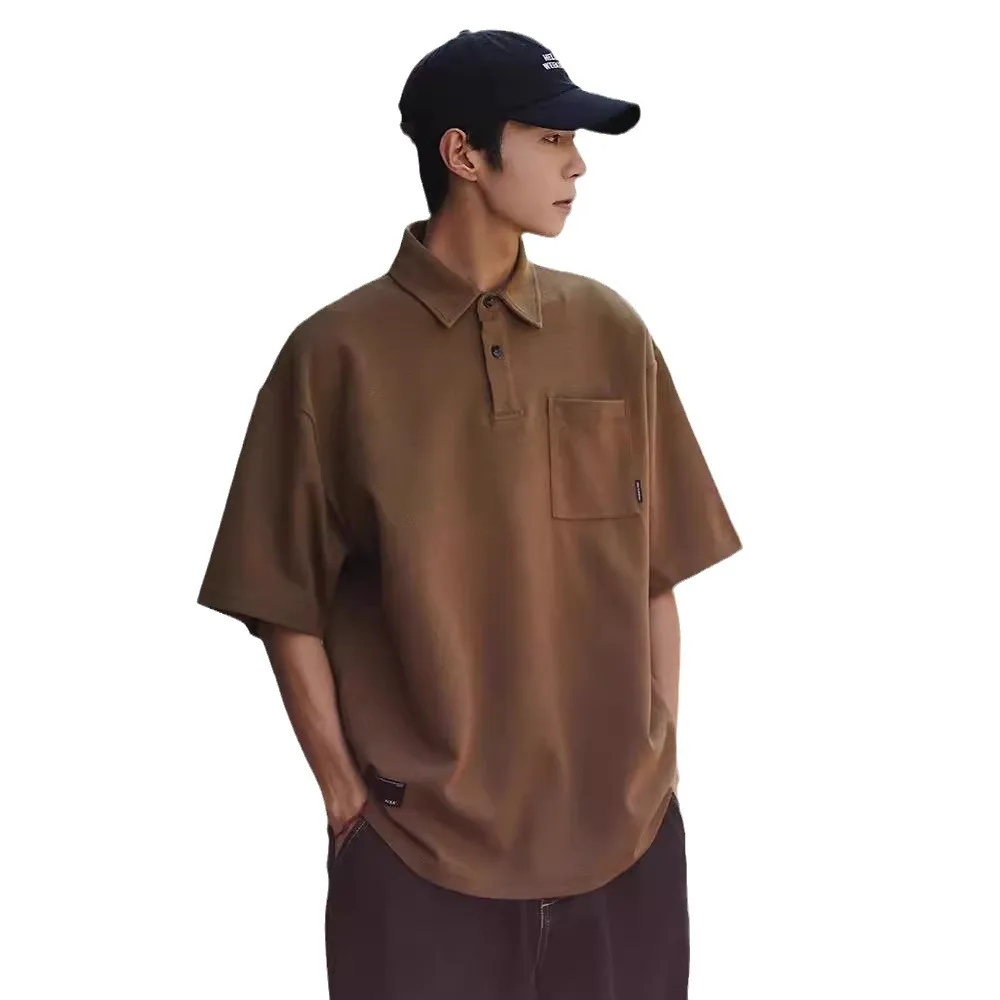 Polo a maniche corte da uomo, tinta unita, con taschino, estivo, vestibilità ampia, con risvolto, t-shirt casual a mezza manica, top - immagine 6
