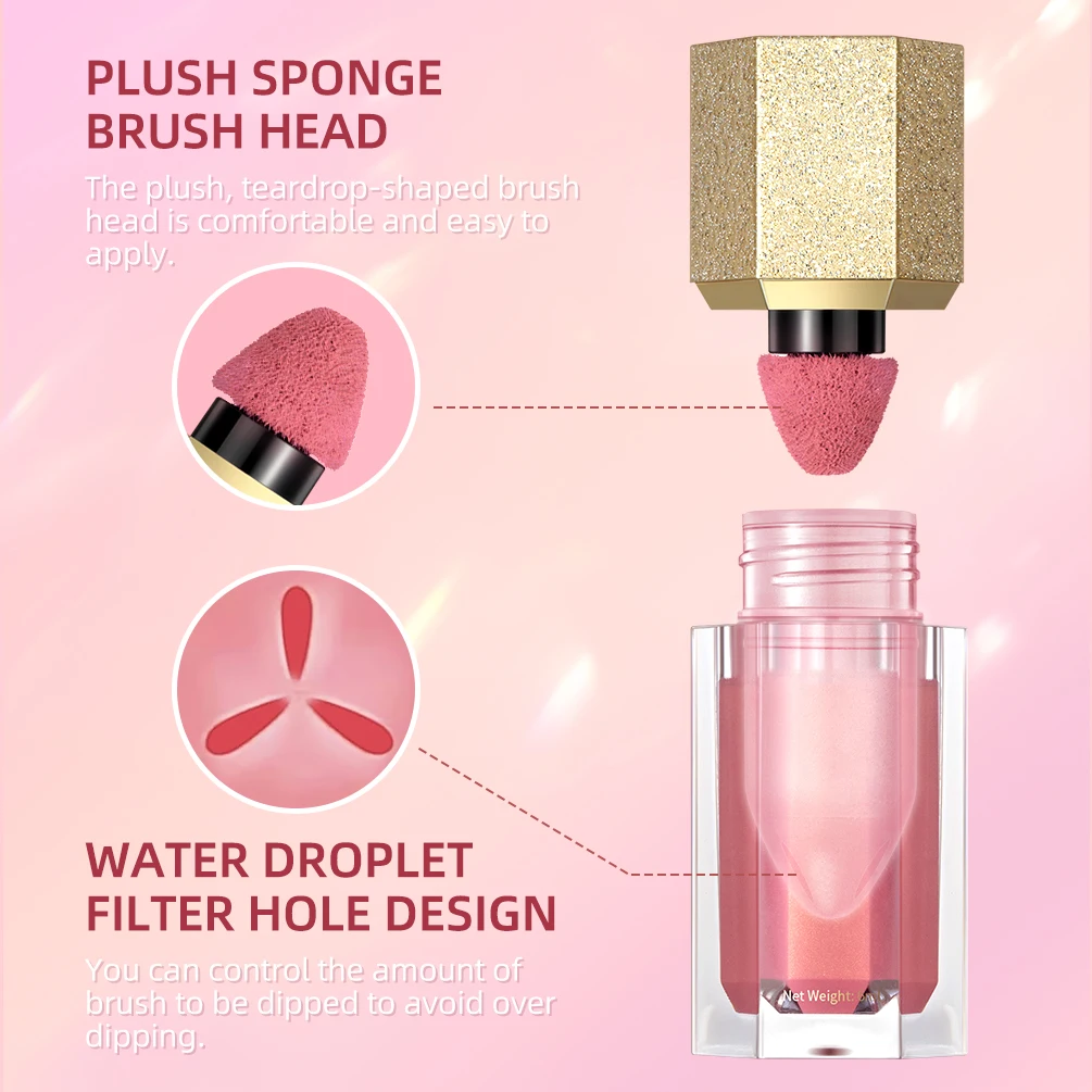 QIBEST Face Blusher Long-lasting Silky Natural Moisturing Blush Cream Contour Liquid Cheek Face Blush sponge Brush Head Cosmetic 5