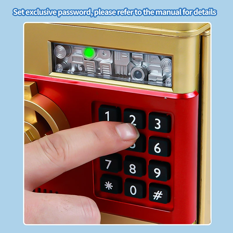 Children's interactive mini ATM bank toy, piggy bank with automatic money reels, secure coin storage and combination lock - age 6