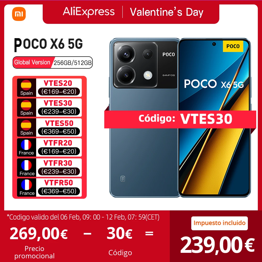 Poco X6 5G Versione Globale 256Gb/512Gb Snapdragon® 7S Gen 2 6.67" Display Amoled 1.5K 120Hz 64Mp Fotocamera Con Ois 67W Ricarica 5100Mah Nfc