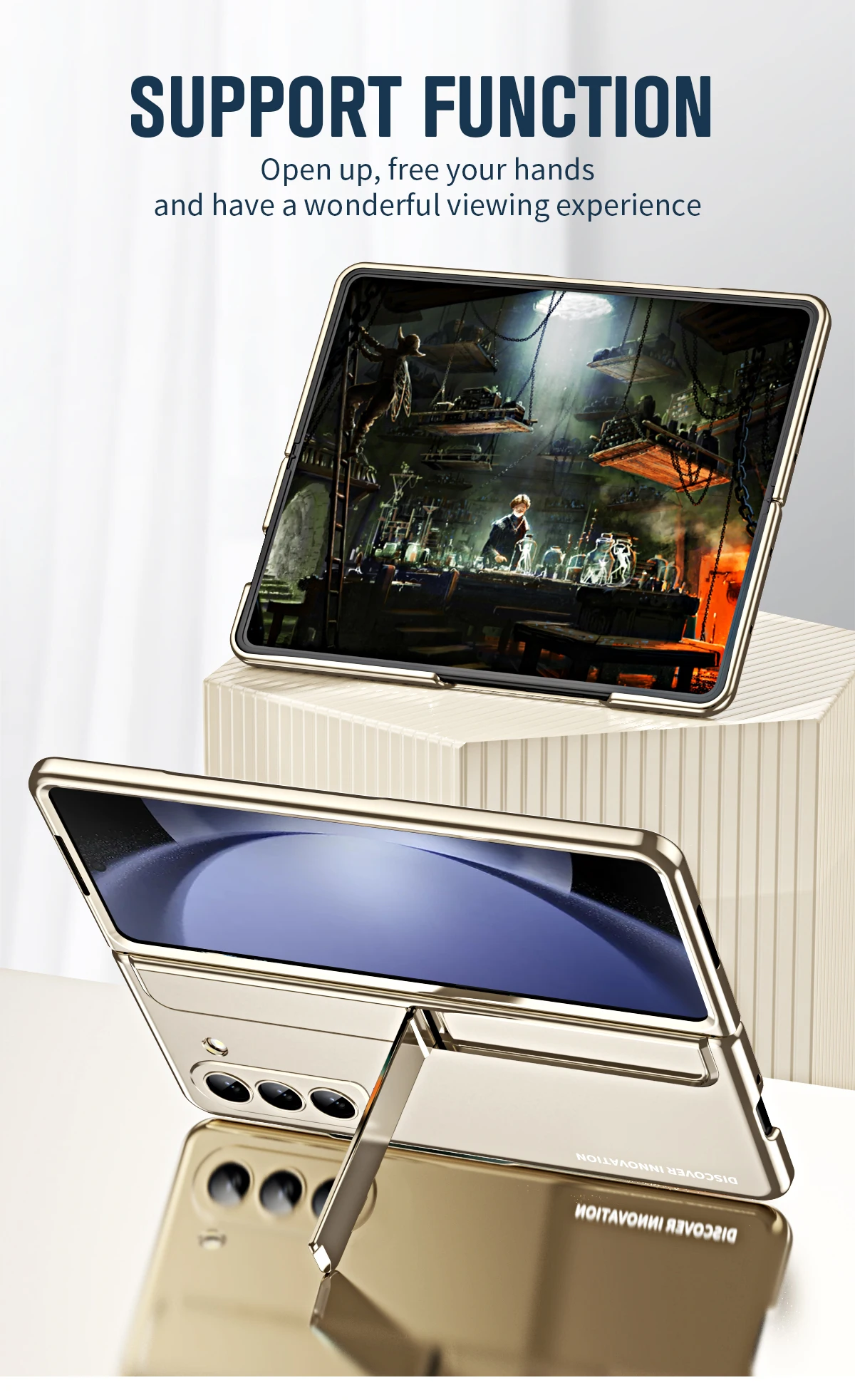 Case For Samsung Galaxy Z Fold 5 4 5G Detachable Pen Slot Holder Bracket Plating Plastic Cover With Front Screen_voghion.com
