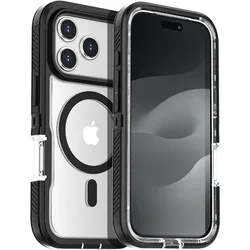 Ultimate Heavy Duty Magnetic Armor Case with Shockproof Protection - iPhone 15 (Black clear)