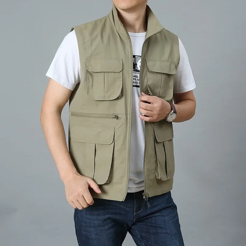 Waterproof Vest Work Windbreaker Luxury Men's Clothing Running MAN Embroidered Multi Pocket Hunting Tactical Plus Size Outerwear
