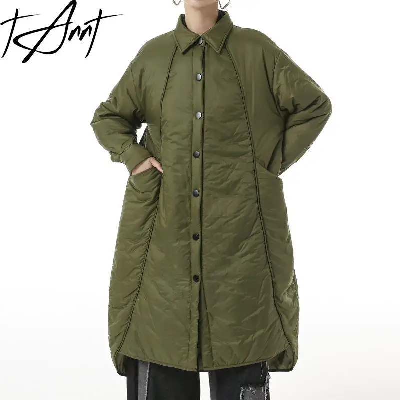 

Tannt Women Parka Coat Asymmetry Winter Warm Armygreen Black Parkas Overcoat Fashion Loose Long Winter Overcoats 2023 New