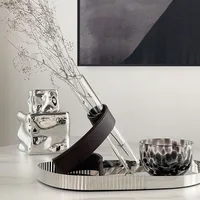 Modern Light Luxury Leather Slant Stand Flower Arrangement Glass Tube Container Vase for Room Decor Wedding Graduation Gifts 1