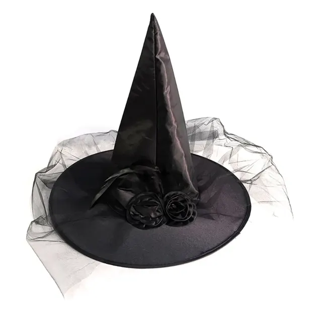 Halloween Hat For Kids Rose Mesh Gauze Witch Hat Party Cosplay Prop Supplies Unisex Wizard Hat Costume Personality Pointed Cap 6