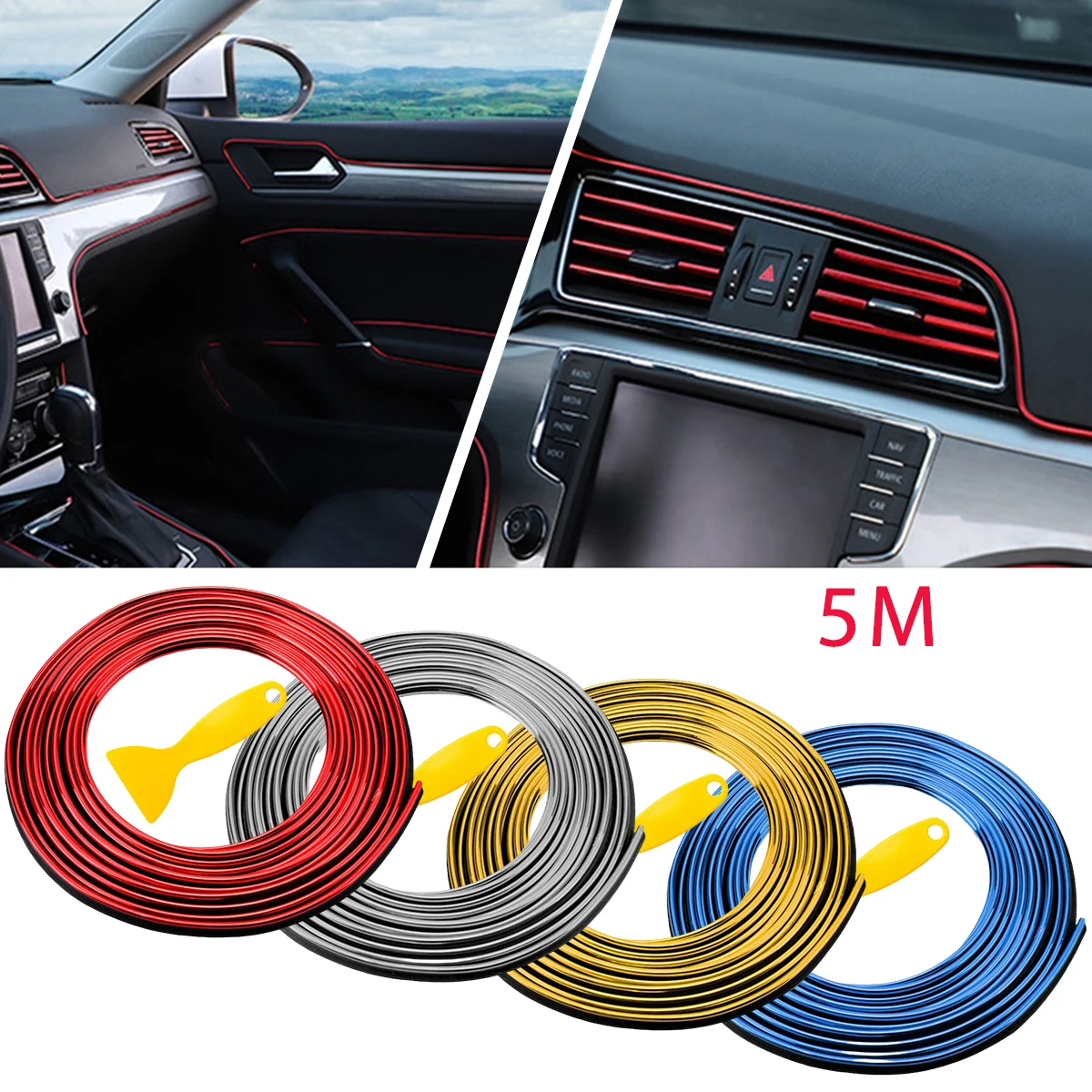 

Universal Car Moulding Decoration Flexible Strips 5M Interior Auto Mouldings Car Cover Trim Dashboard Door Car-styling