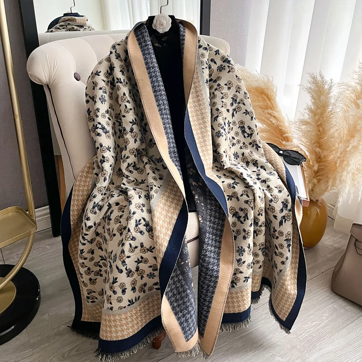 Winter Cashmere Scarf For Women Floral Shawl Wrap Female Pashmina Luxury Brand Poncho Thick Blanket Warm Bufanda Echarpe Femme