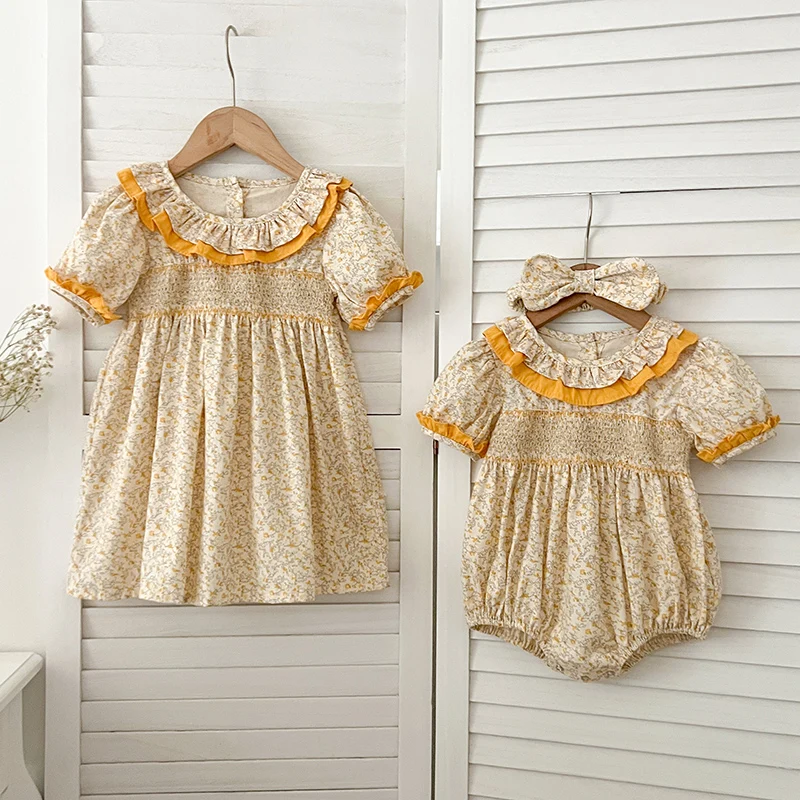 

Модная летняя детская одежда для маленьких девочек, платье принцессы с цветочным рисунком, Детский комбинезон с коротким рукавом, Семейный комплект для сестры
