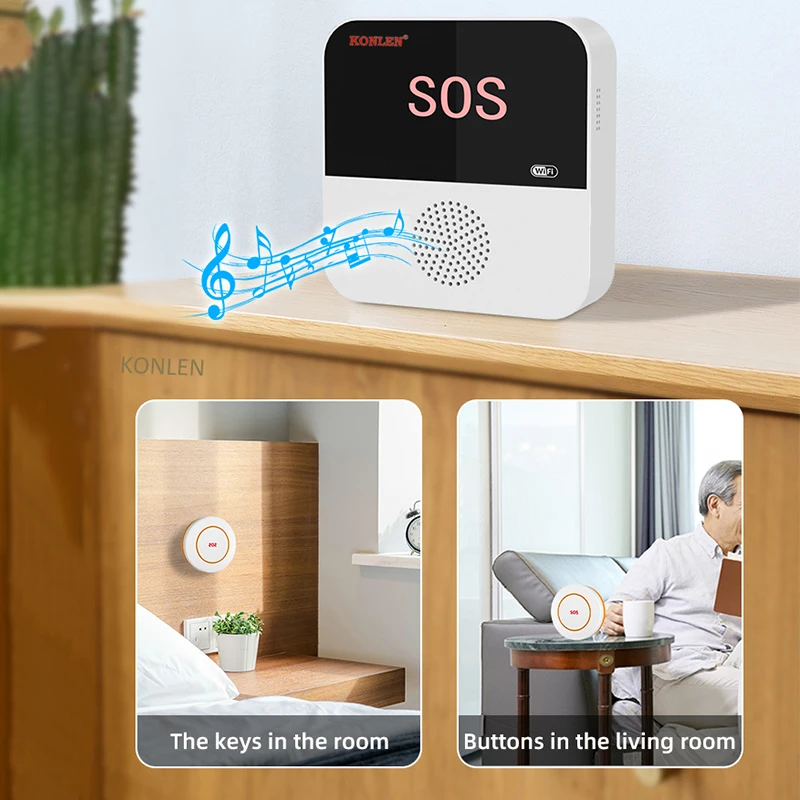 WIFI Elderly Caregiver Pager SOS Call Button Wireless Emergency Tuya Smart Panic Medical Alert for Seniors Patients Old Helping Medical Alert Button Emergency Alarm Button