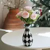 Black And White Checkered Flower Vase Modern Flower Vase Striped Flowerware Abstract Geometry Vase Crafts resin Striped Vase 5