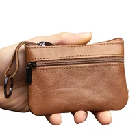 Mini porte-monnaie en cuir unisexe, simple, portable, première couche, cuir de vachette, rétro, fait à la main, fermeture éclair, petit portefeuille, étui à clés 3