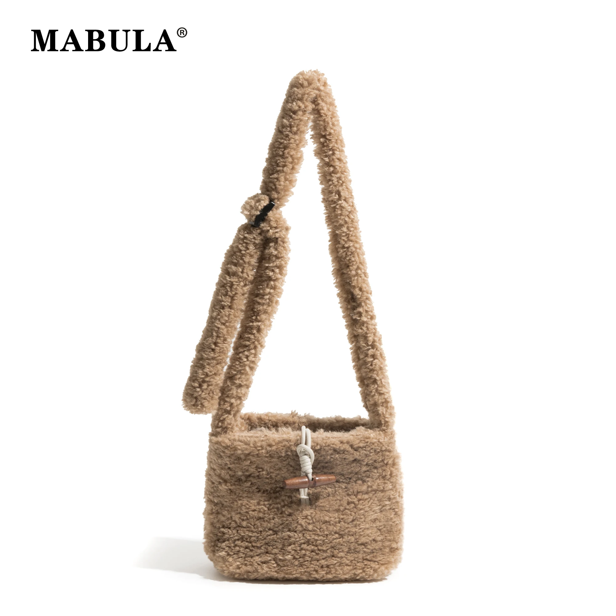 

MABULA Faux Lamb Wool Messenger Bag for Winter 2023 Stylish Plush Brown Fur Sling Cross Body Purse Small Travel Shoulder Pouch
